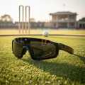 Black VIZER VISION SPRINT on a cricket field with cricket stumps and ball in the background