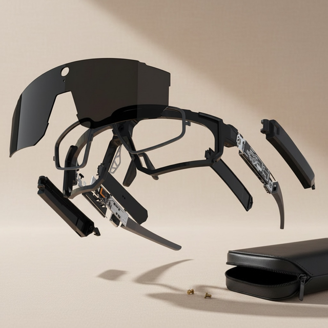 Disassembled black VIZER VISION SPRINT  frame with components on a beige background