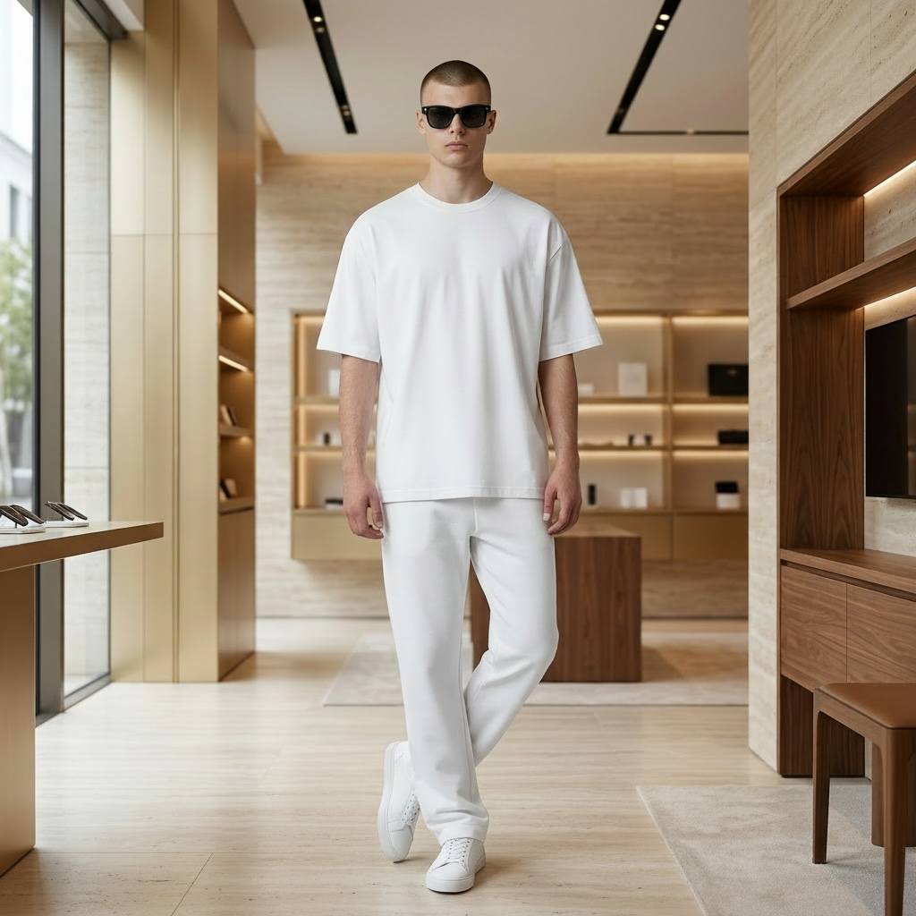     Man wearing Vizer Vision X AI smart glasses while walking indoors, showcasing hands-free smart technology and stylish design