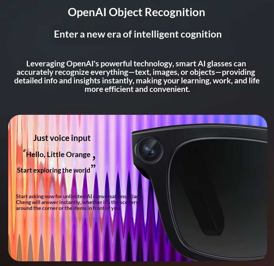 Smart VIZER VISION ELITE glasses with colorful display and text on a black background